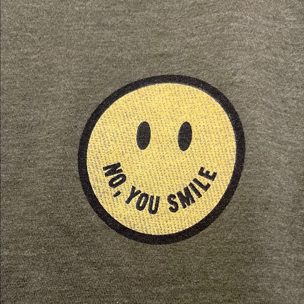 Olive Green T-Shirt with Smiley Face Graphic